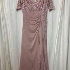 Betsy & Adam Womens Gown Pink Waterfall Front Elbow Sleeve Formal Dress Size 6